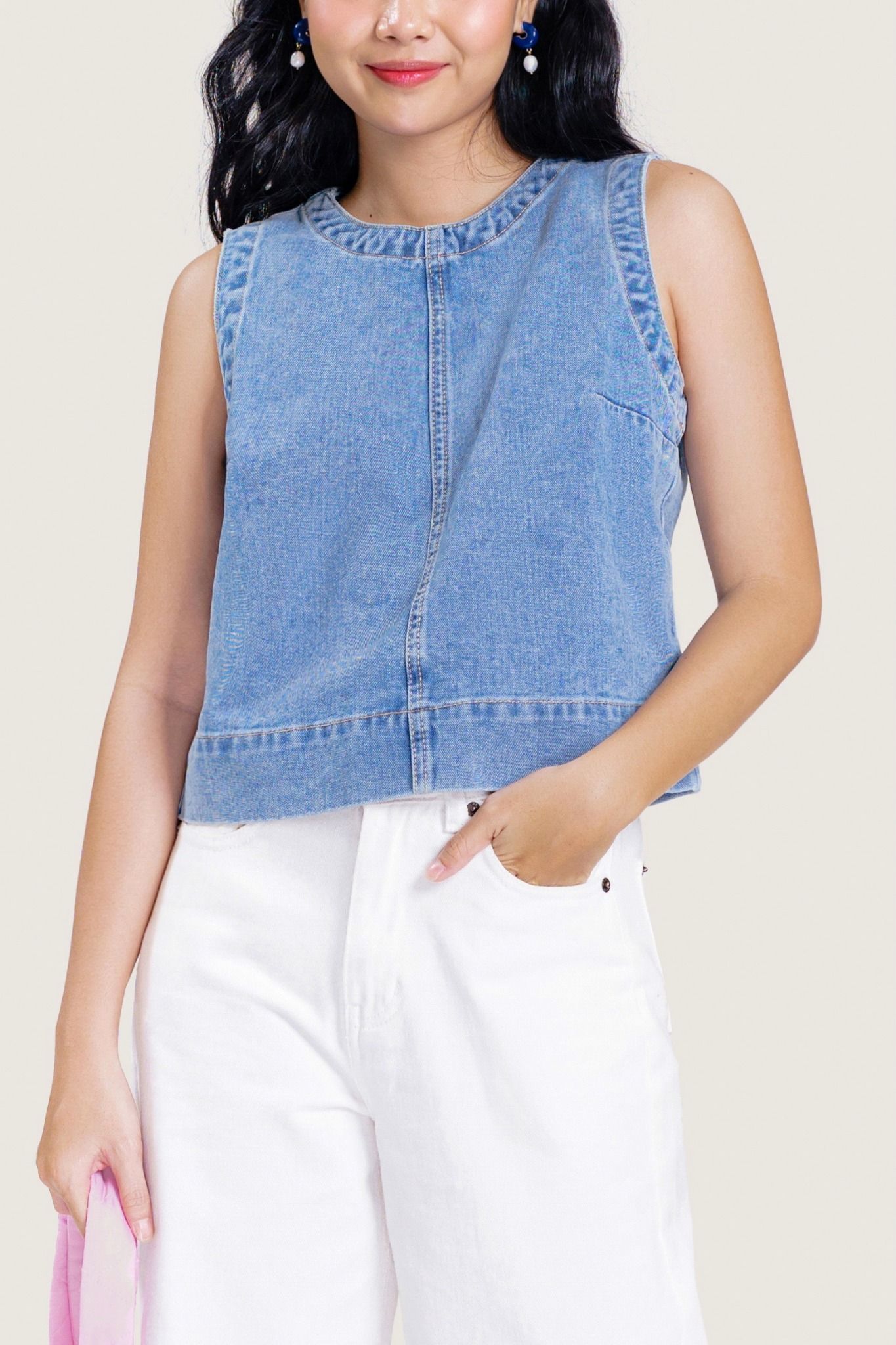  Light Blue Wash Sleeveless Denim Top 