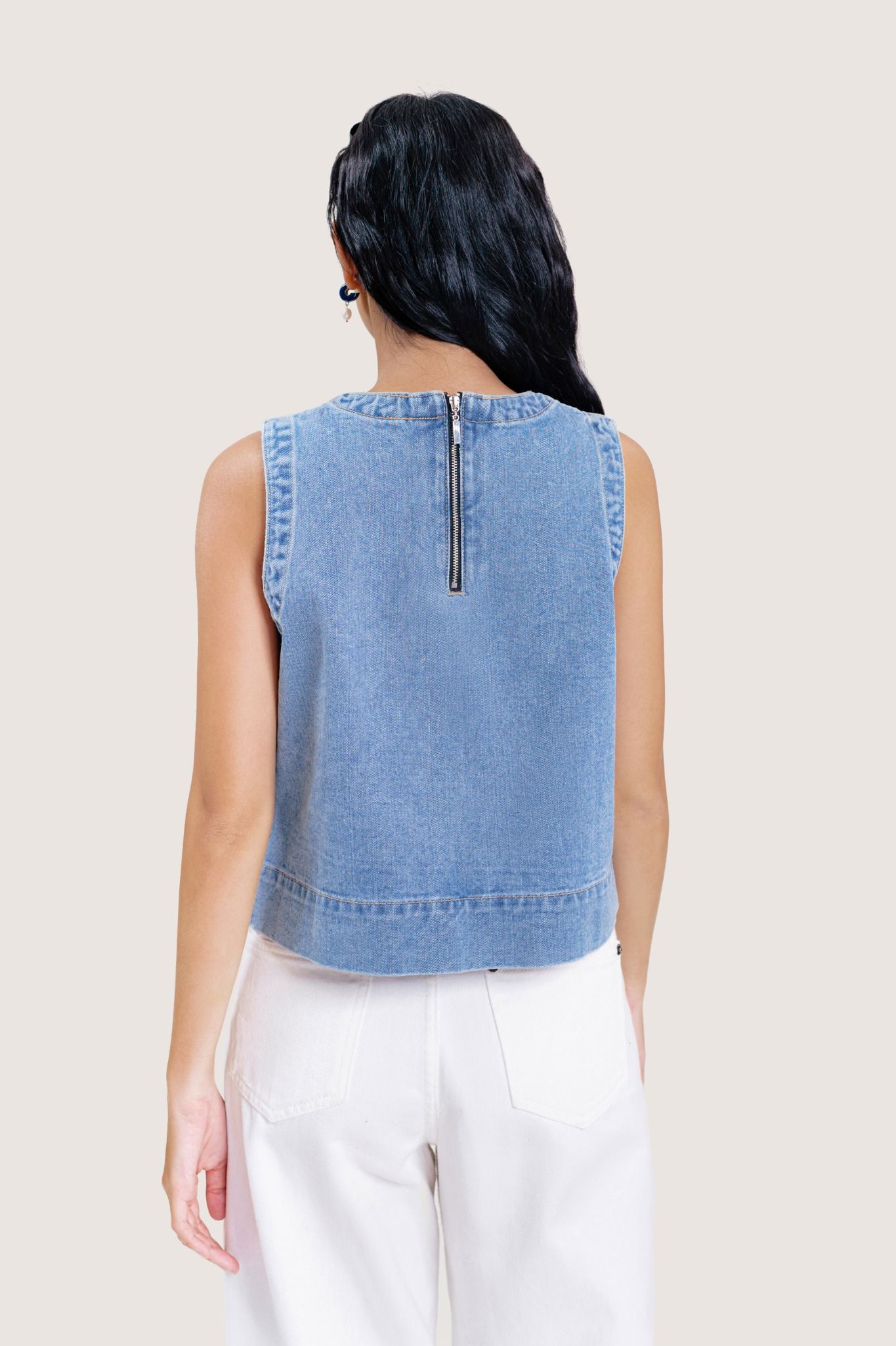  Light Blue Wash Sleeveless Denim Top 