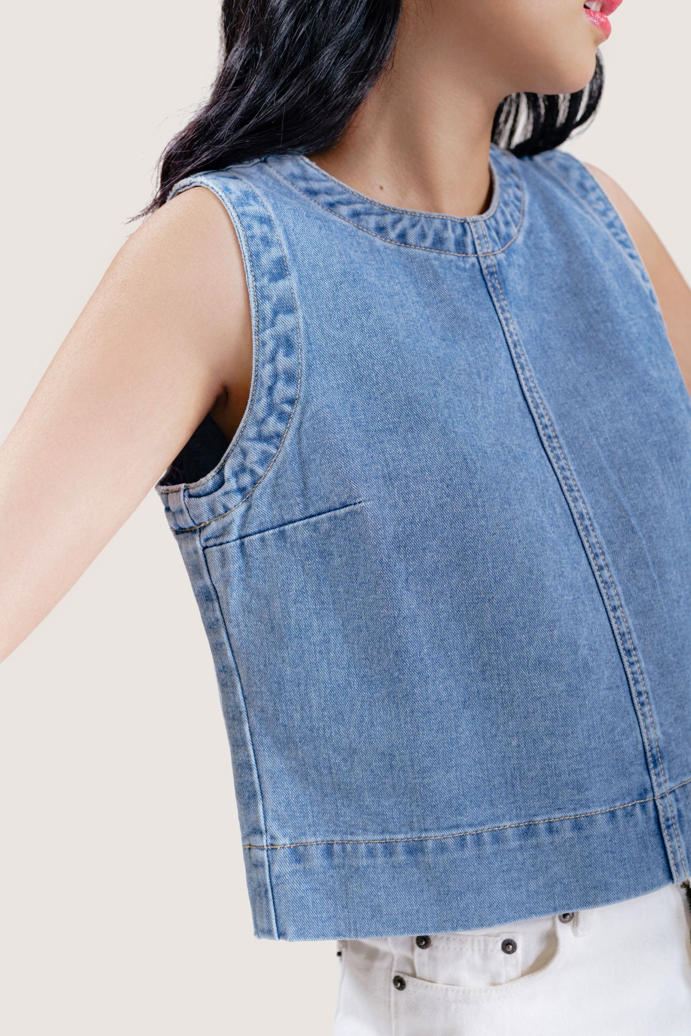  Light Blue Wash Sleeveless Denim Top 