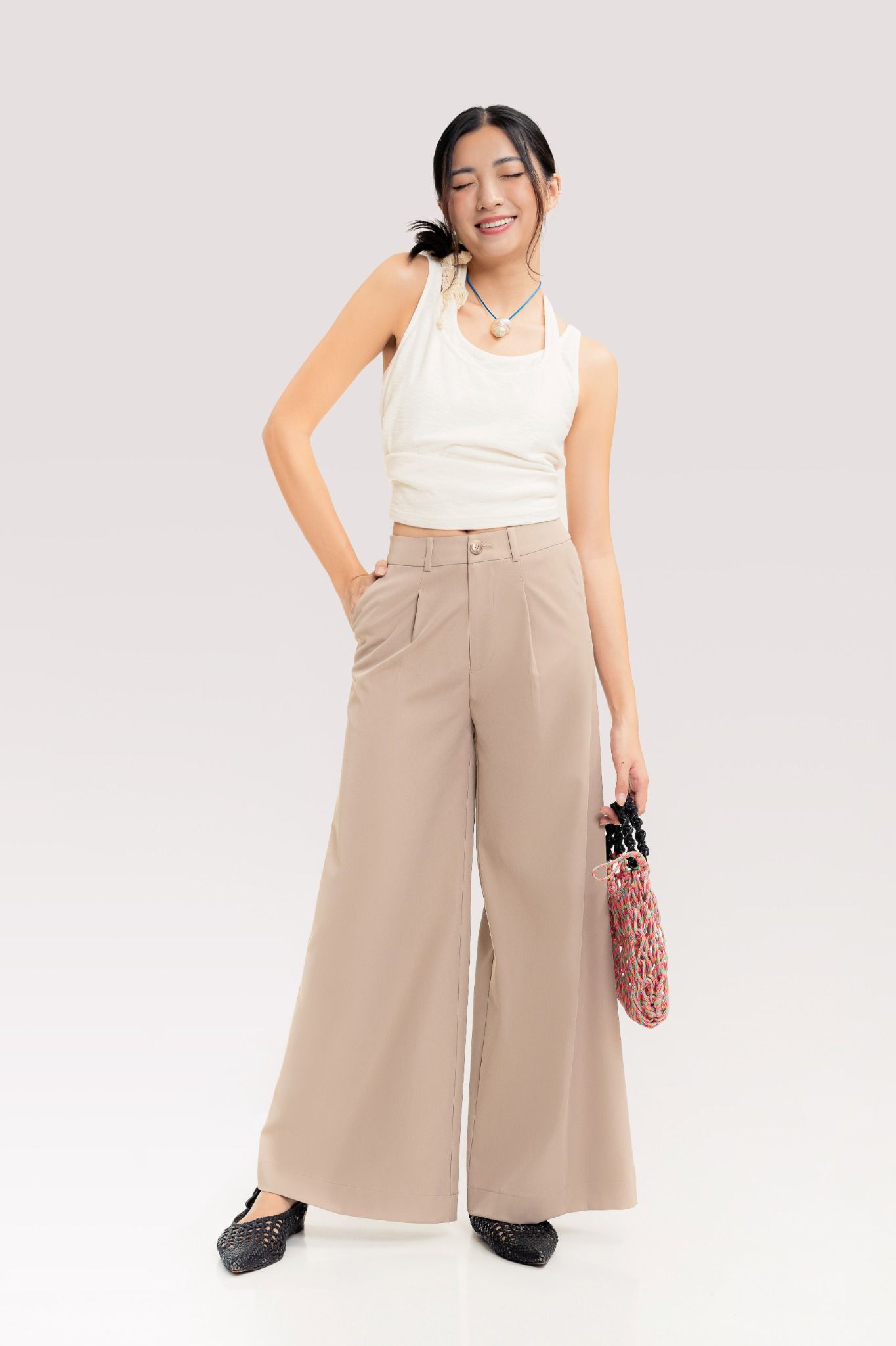  Milk Tea Brown Khaki Wide Leg Trousers 