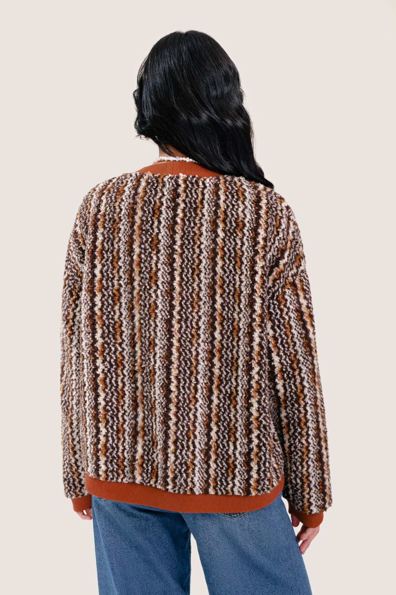  Multi Brown Faux Fur Cardigan Sweater 