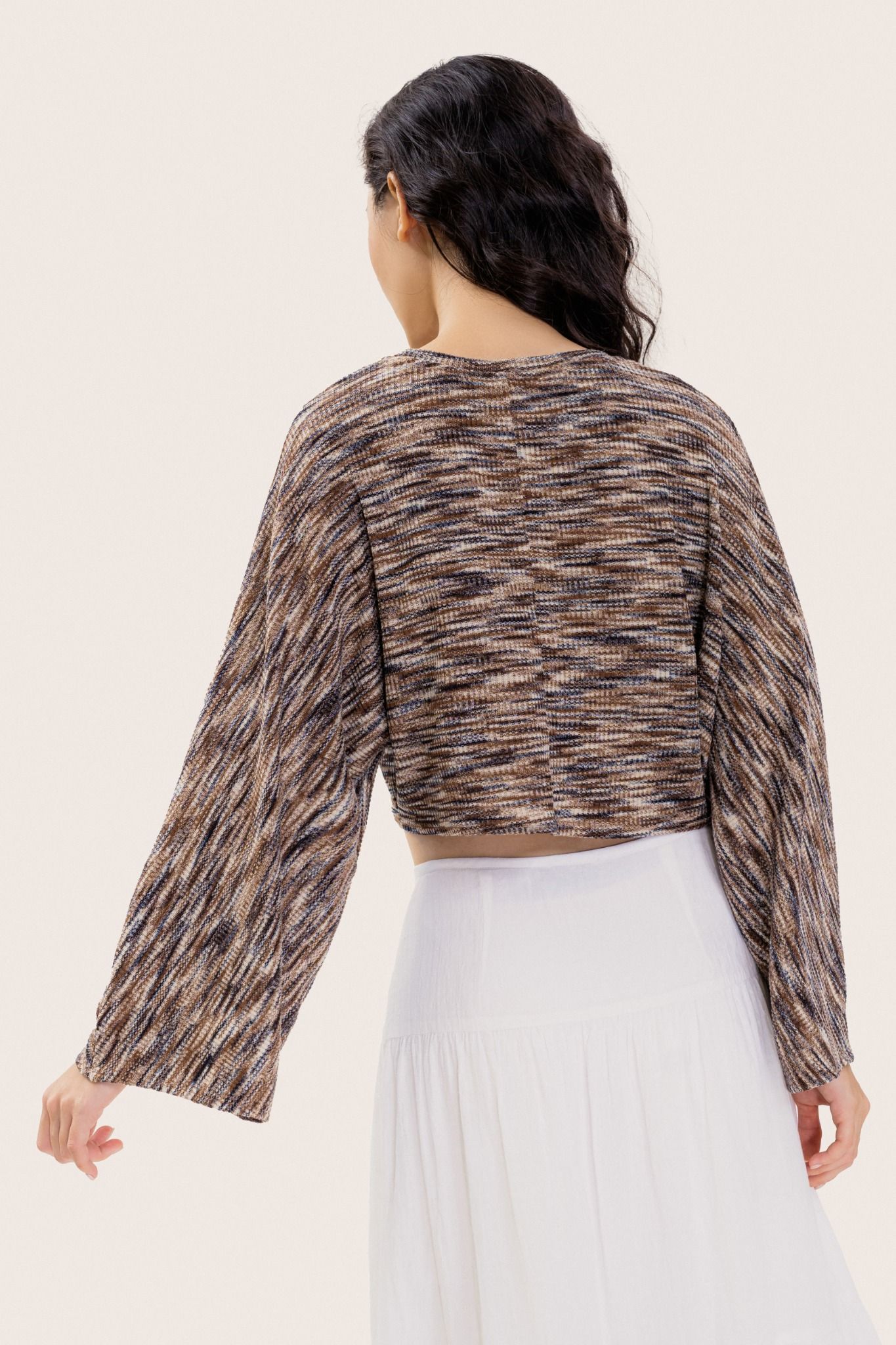  Multi Brown Shade Long Sleeve Knit Crop Top 