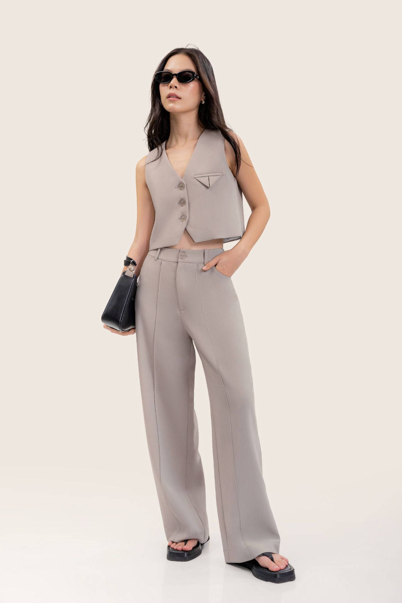 Mushroom Grey Straight Leg Trousers