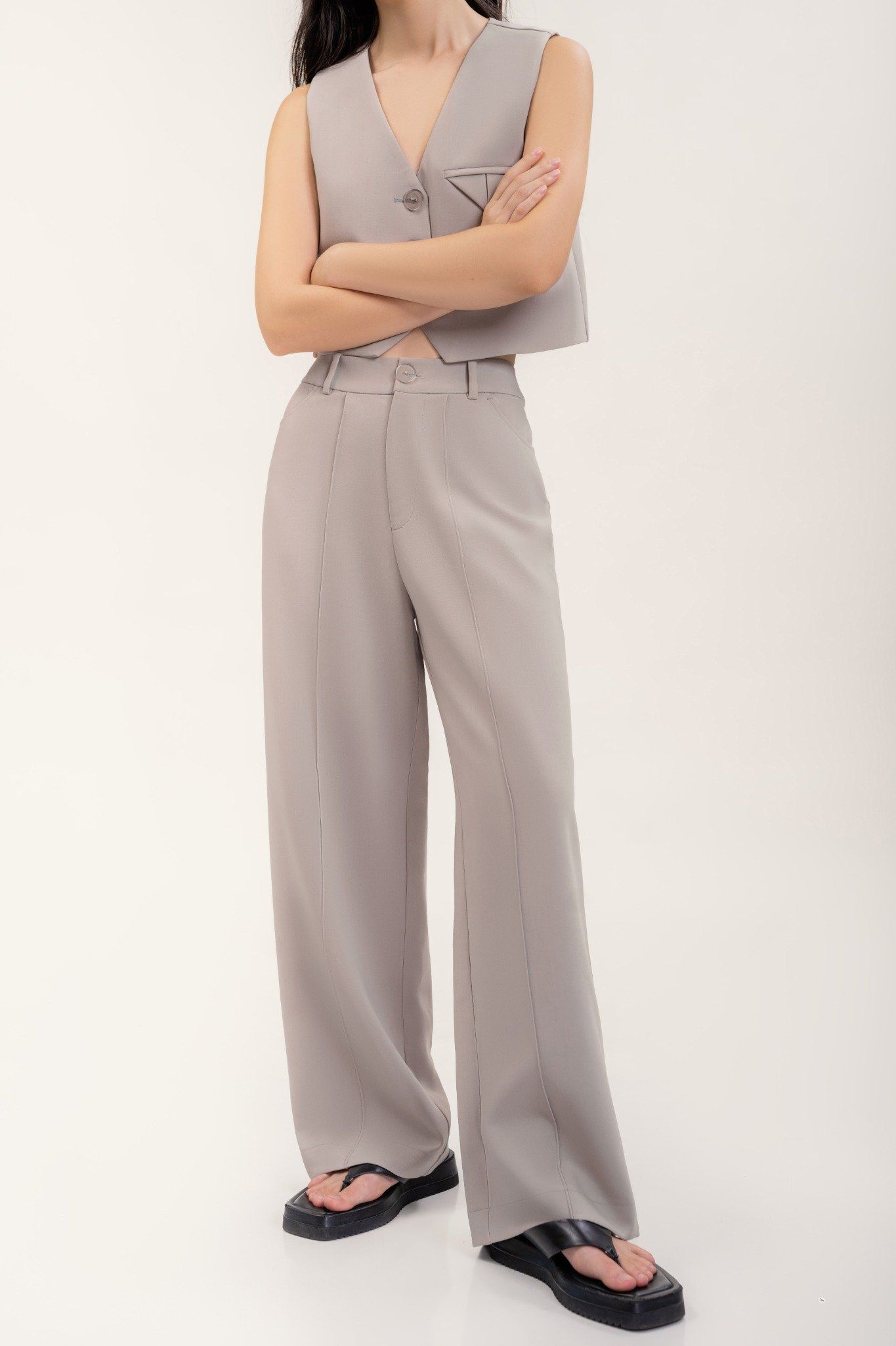  Mushroom Grey Straight Leg Trousers 