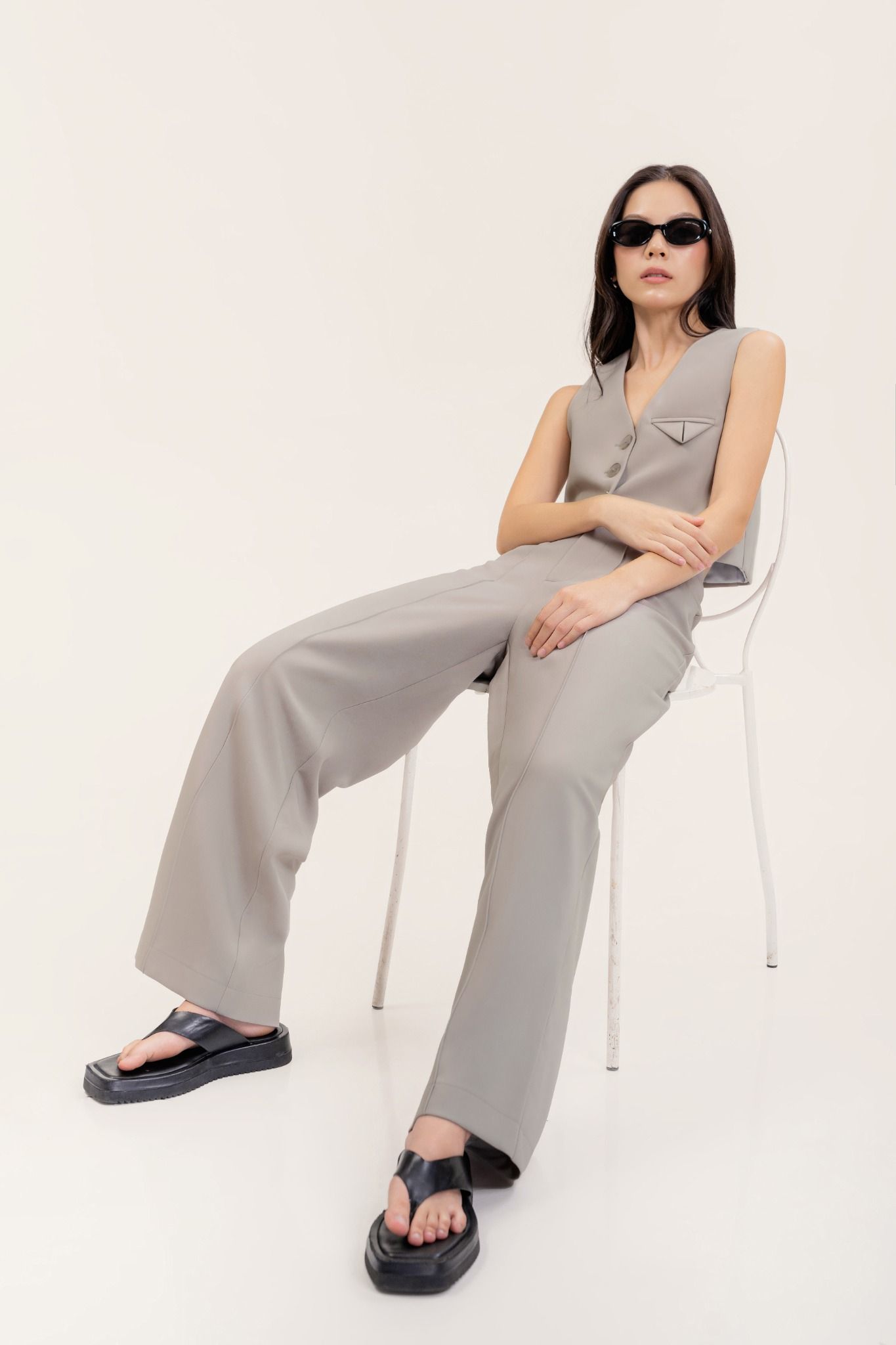  Mushroom Grey Straight Leg Trousers 