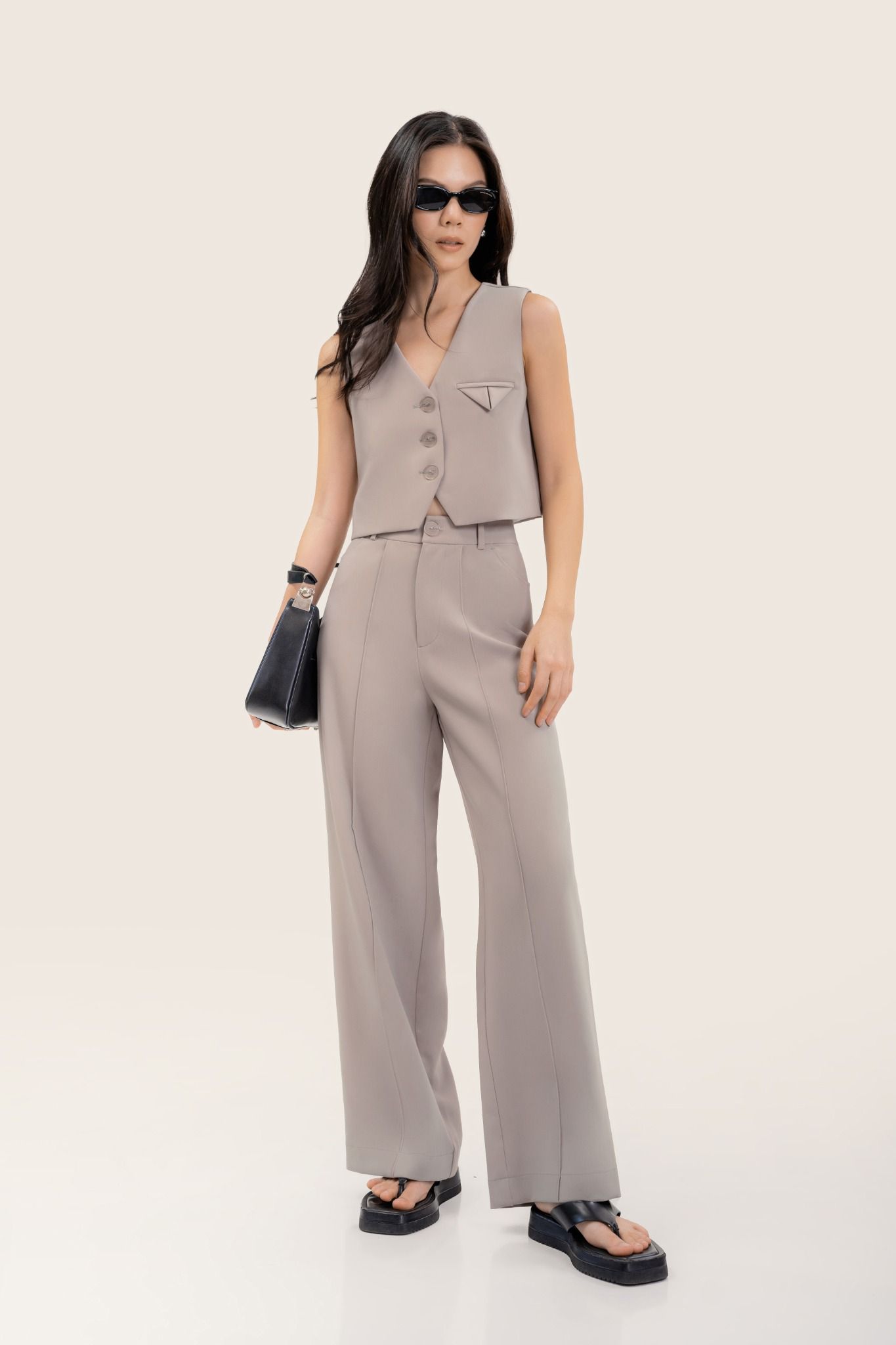  Mushroom Grey Straight Leg Trousers 