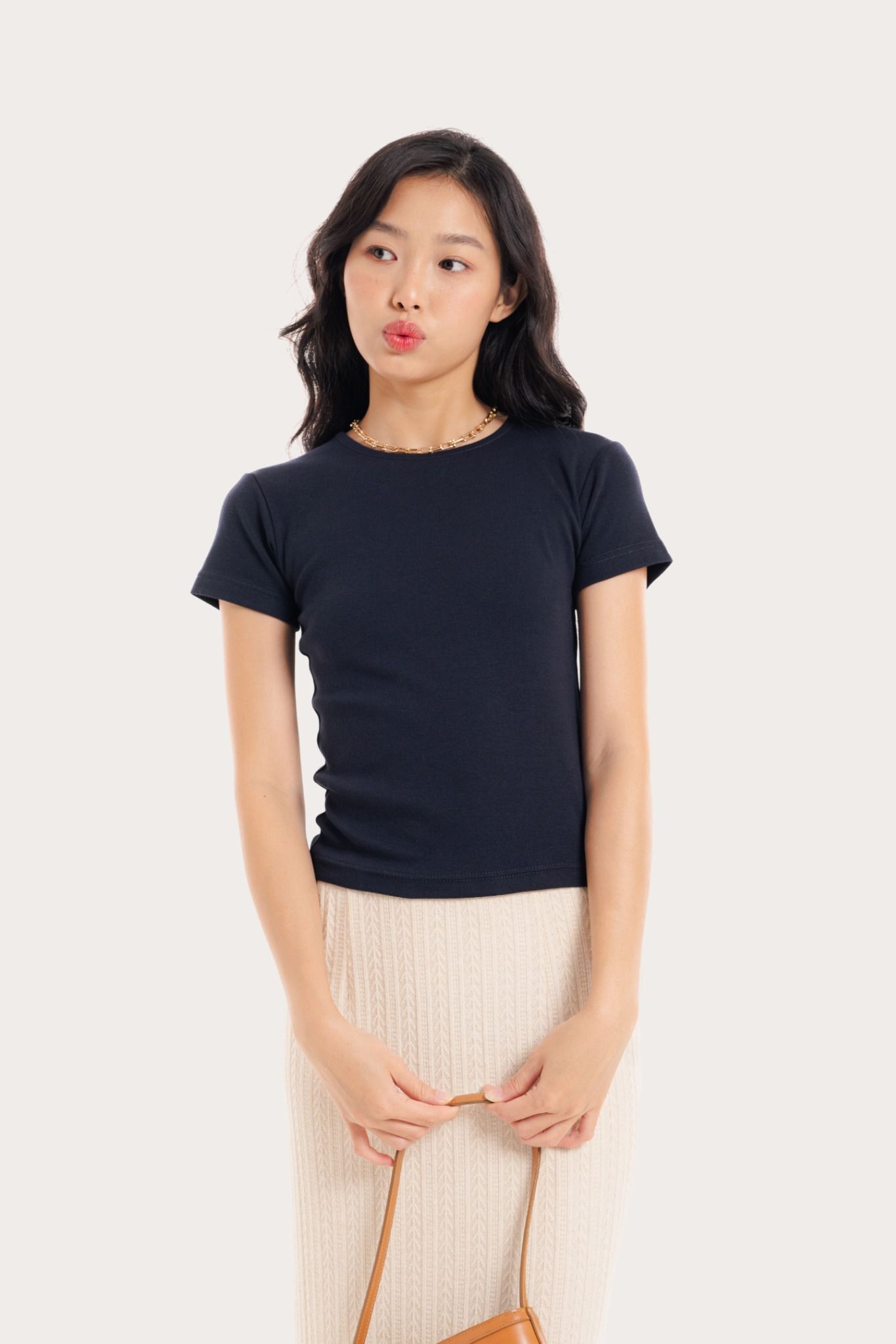  Navy Crew Neck Fitted T-Shirt 