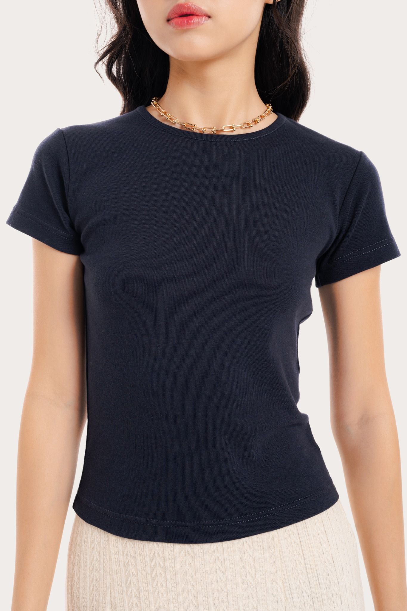  Navy Crew Neck Fitted T-Shirt 