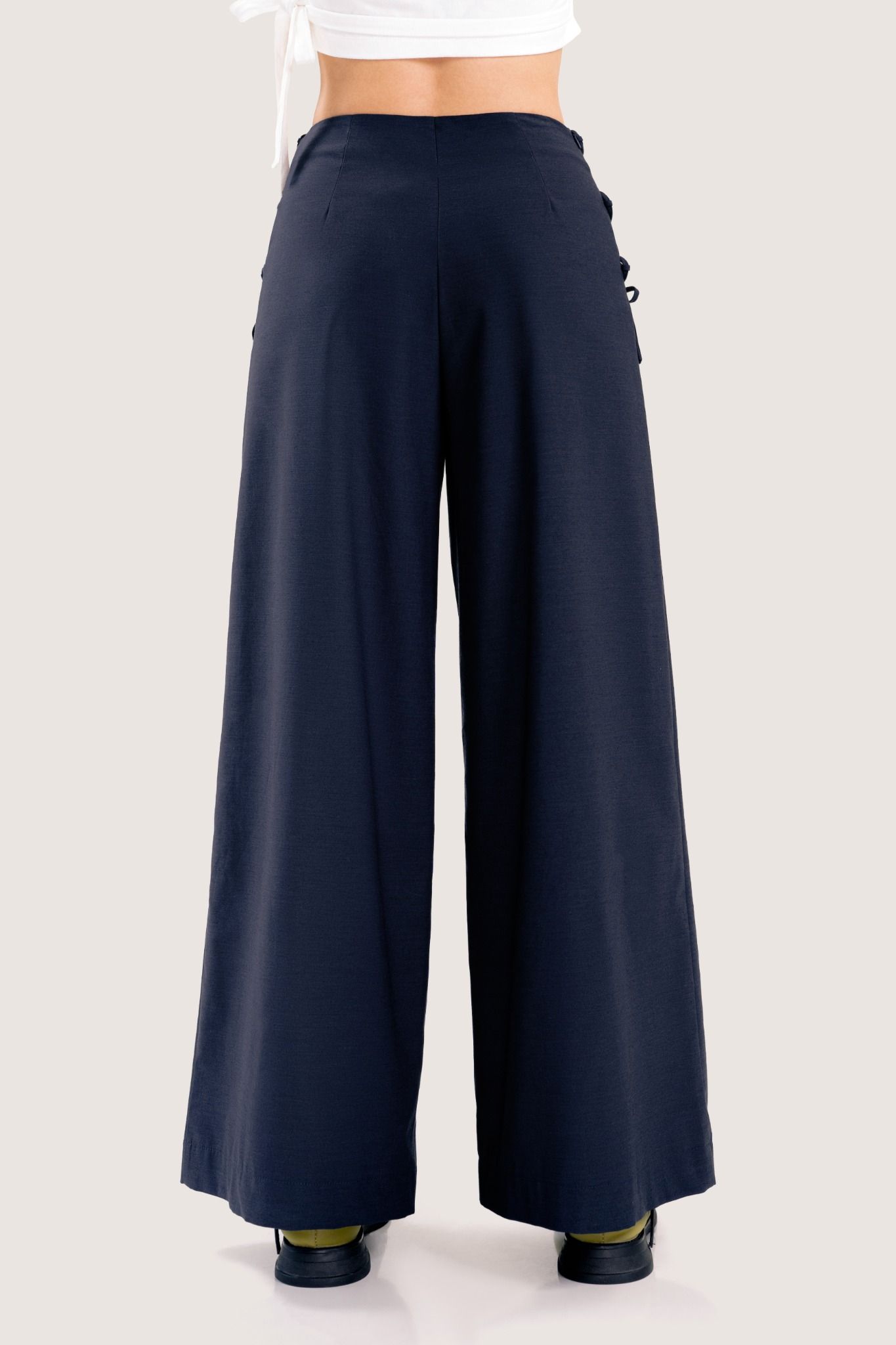  Navy Drawstring Straight Leg Trousers 