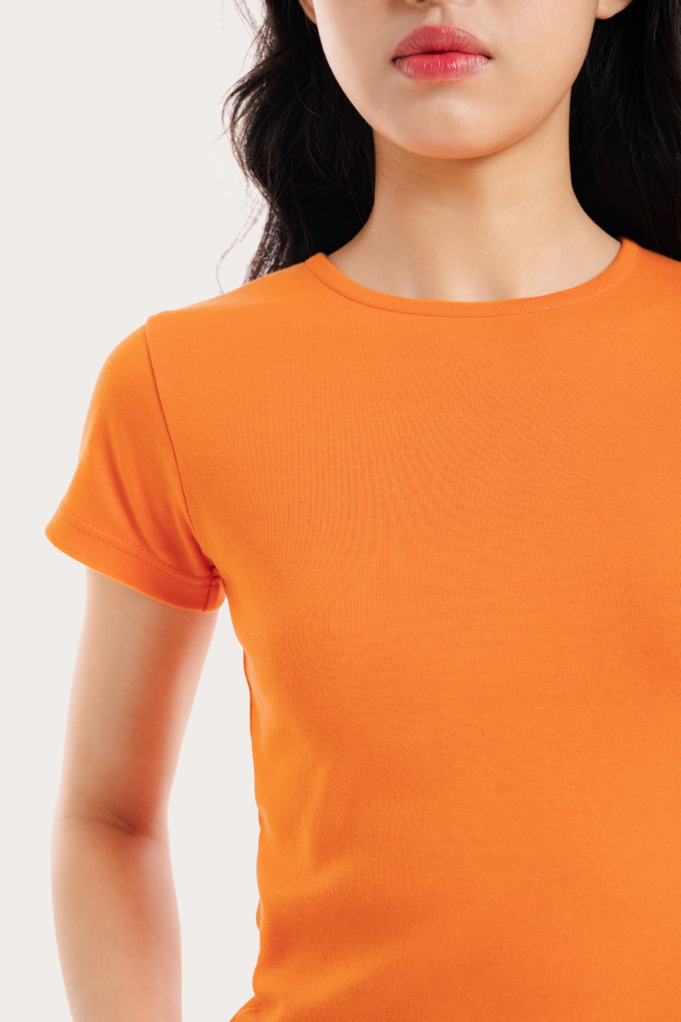  Orange Crew Neck Fitted T-Shirt 