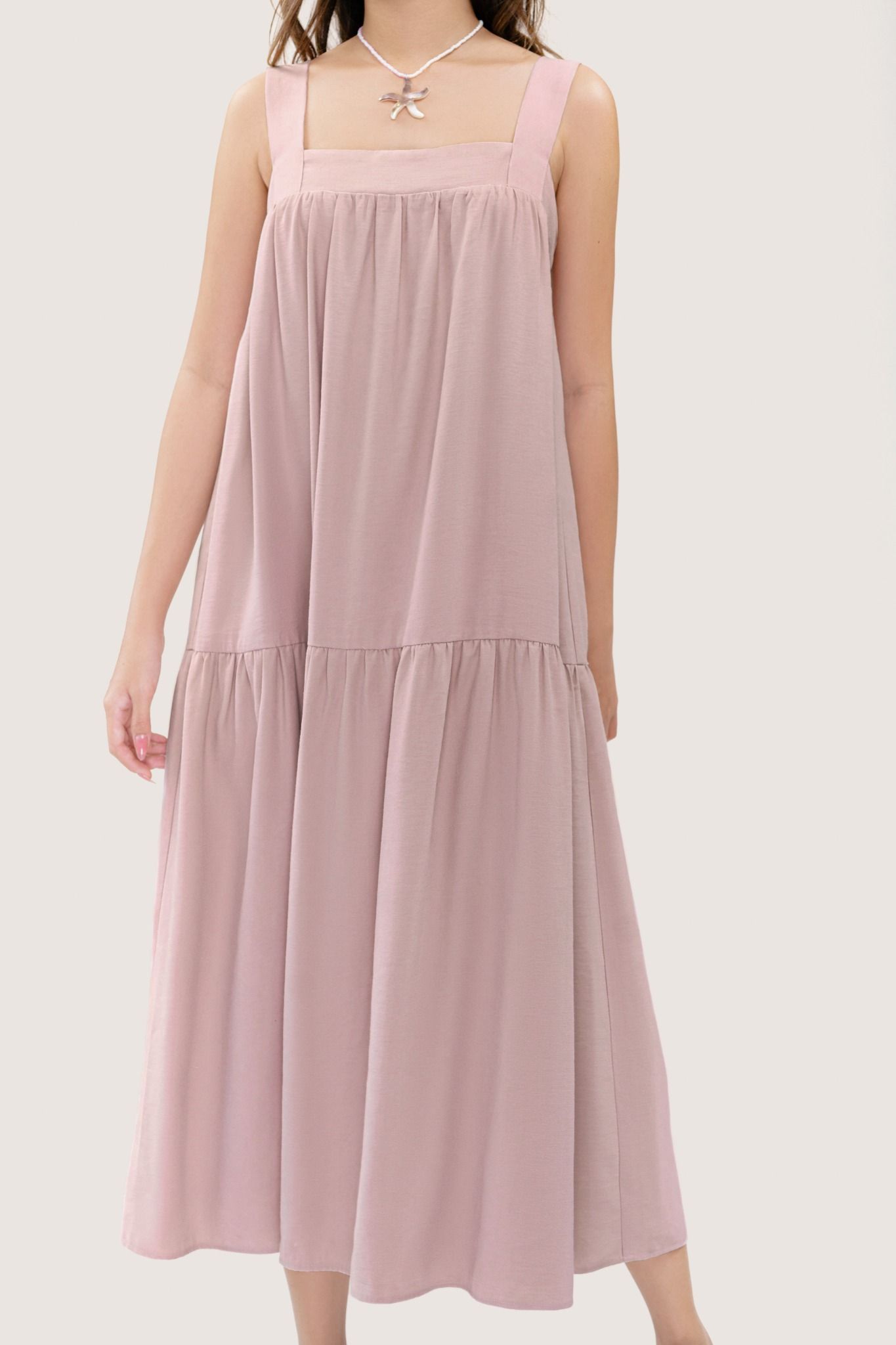  Pastel Pink Tiered Maxi Dress 