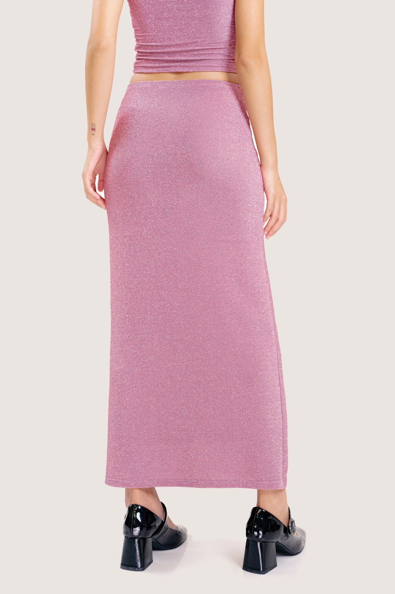  Pink Metallic Láme Maxi Skirt 