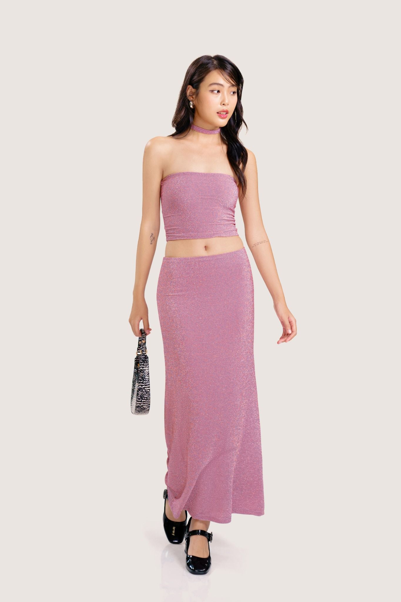  Pink Metallic Láme Maxi Skirt 