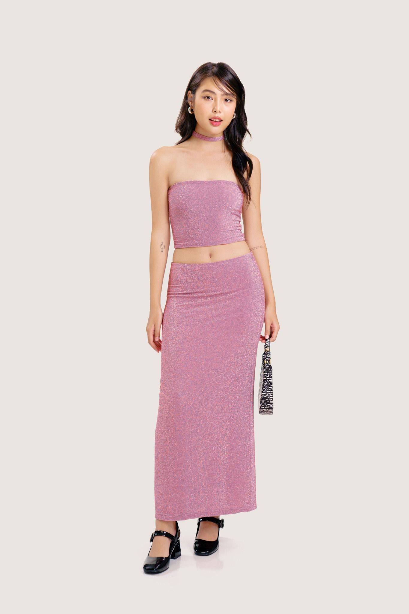  Pink Metallic Láme Maxi Skirt 