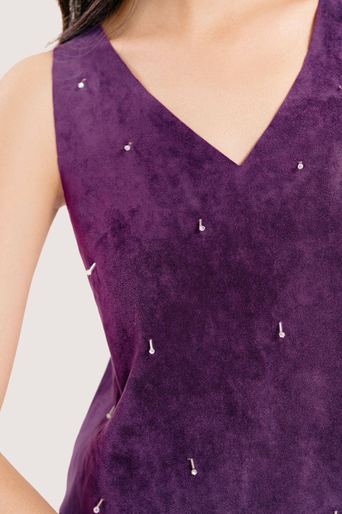  Purple Beaded Faux Suede Tank Top 