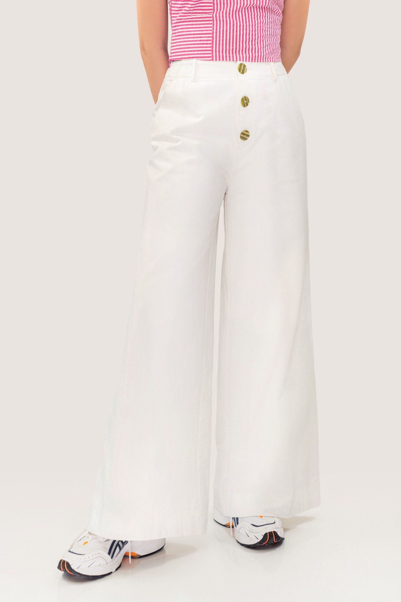  White Buttons Khaki Trousers 