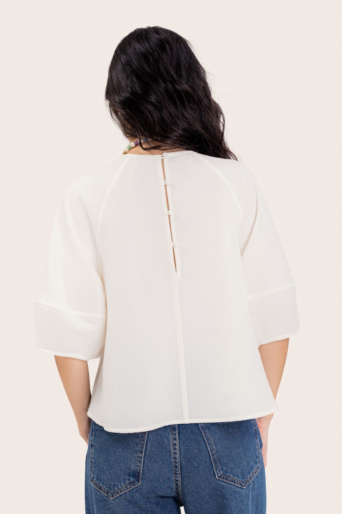  White Cloudy Seersucker Blouse 