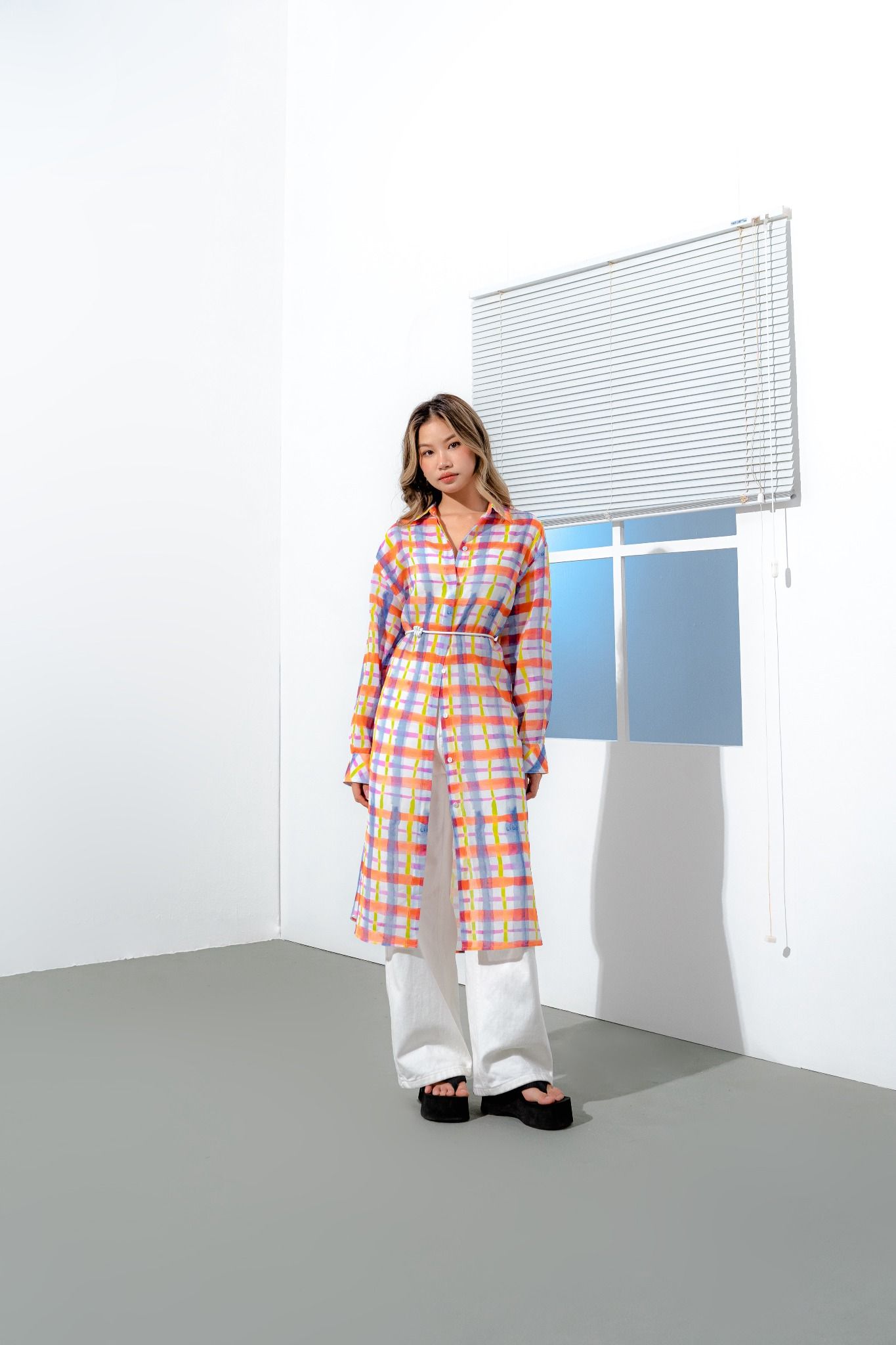  Checked Midi Shirt Dress 