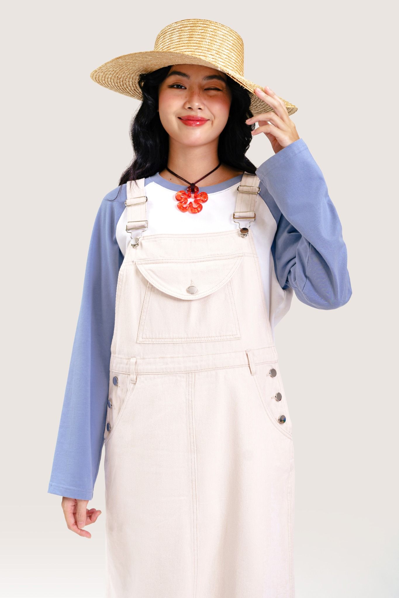  Ivory A-line Denim Overall Dress 