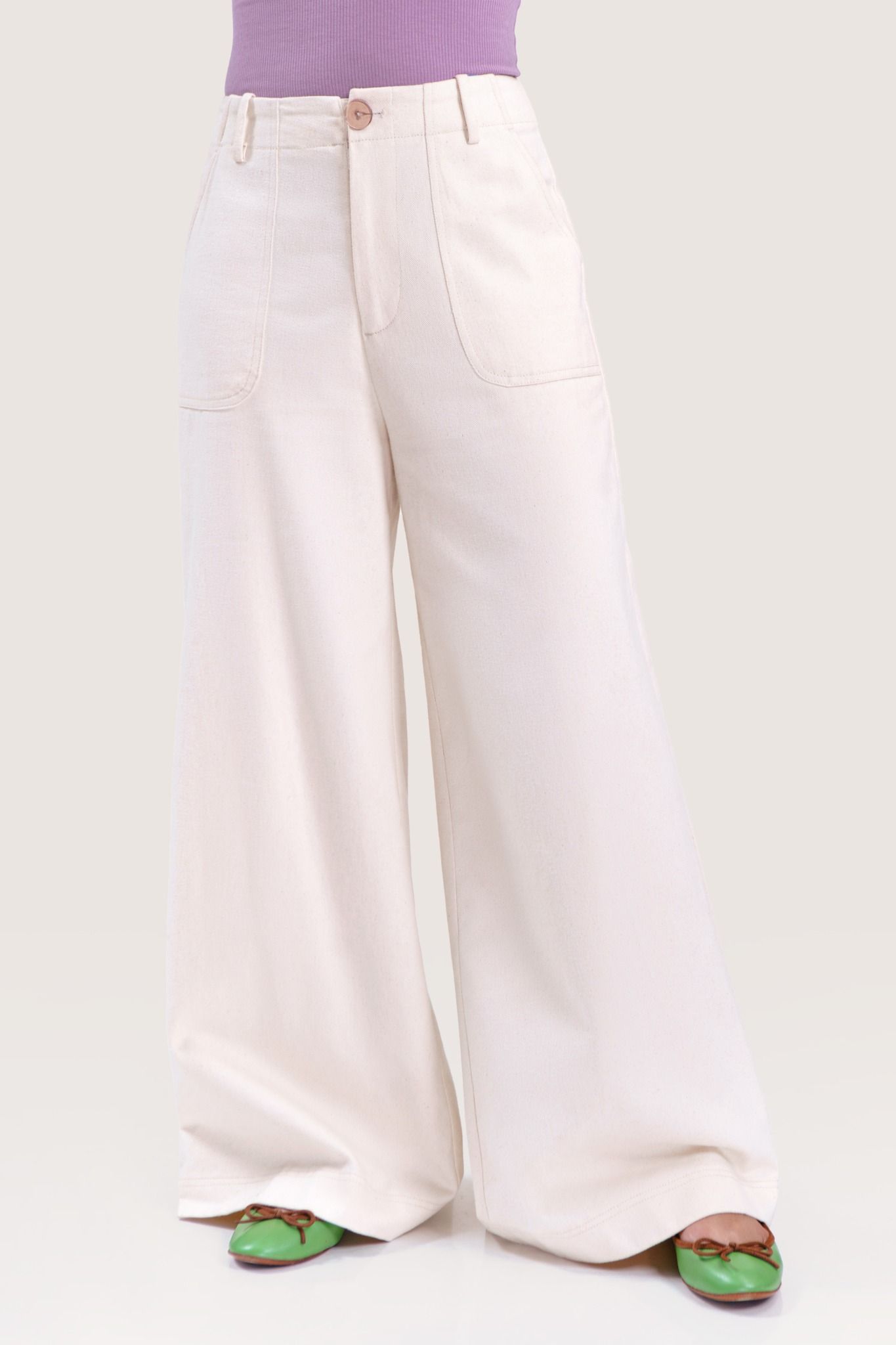  Ivory Wide Leg Khaki Trousers 