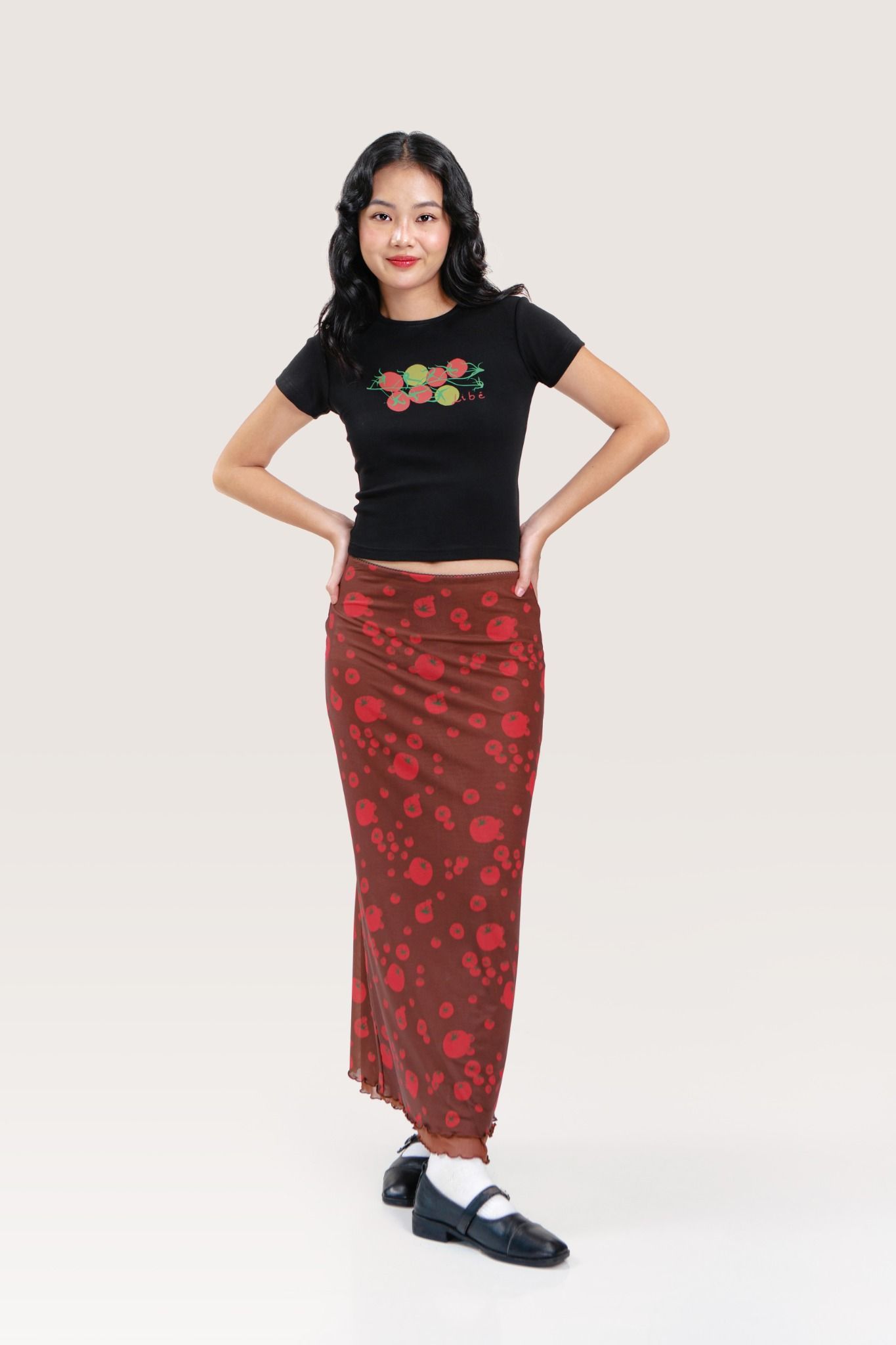  Juicy Tomatoes Lettuce Hem Midi Skirt 