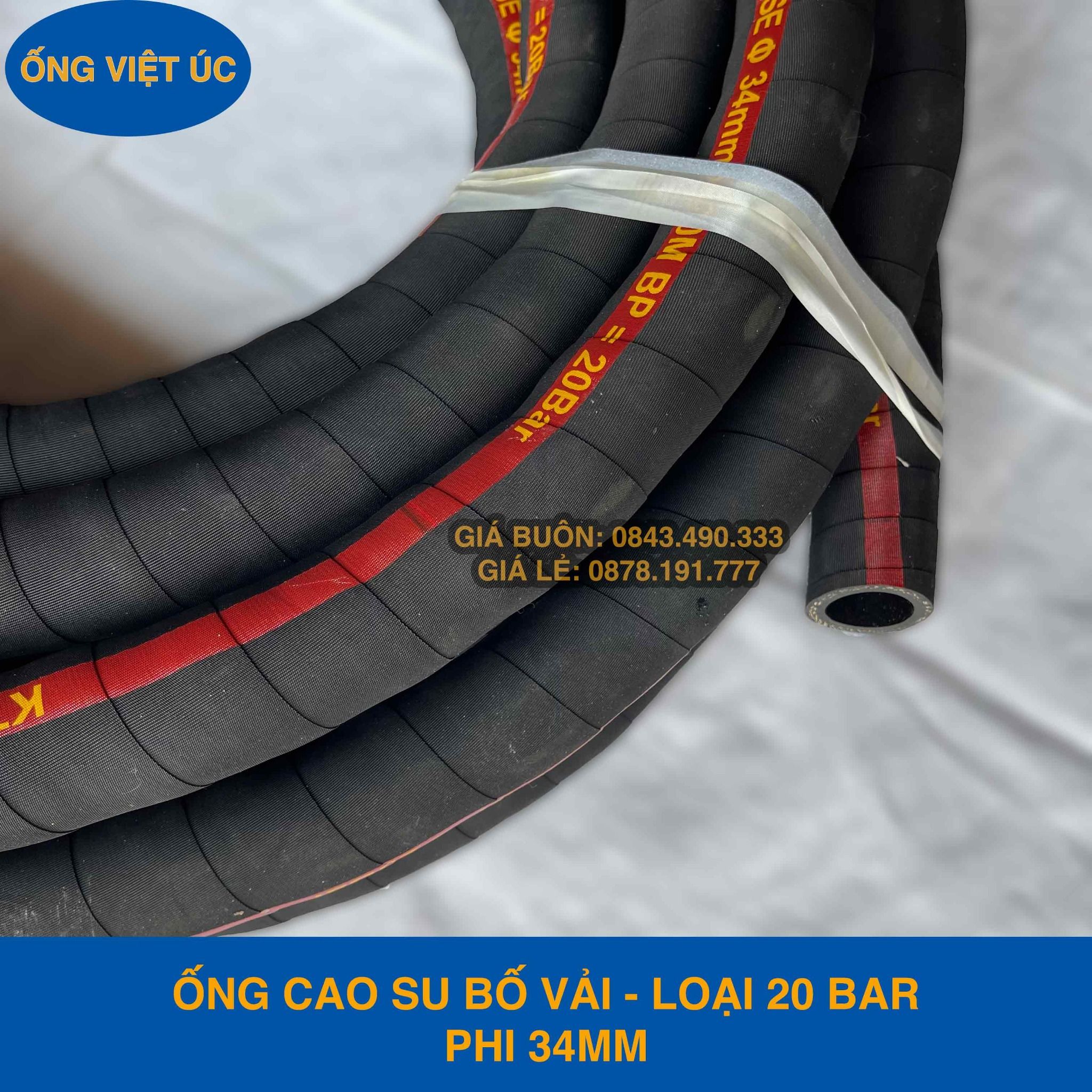  Ống Cao Su Bố Vải KT Phi 34MM Nhập Khẩu loại 20Bar - Ống Xối Việt Úc 