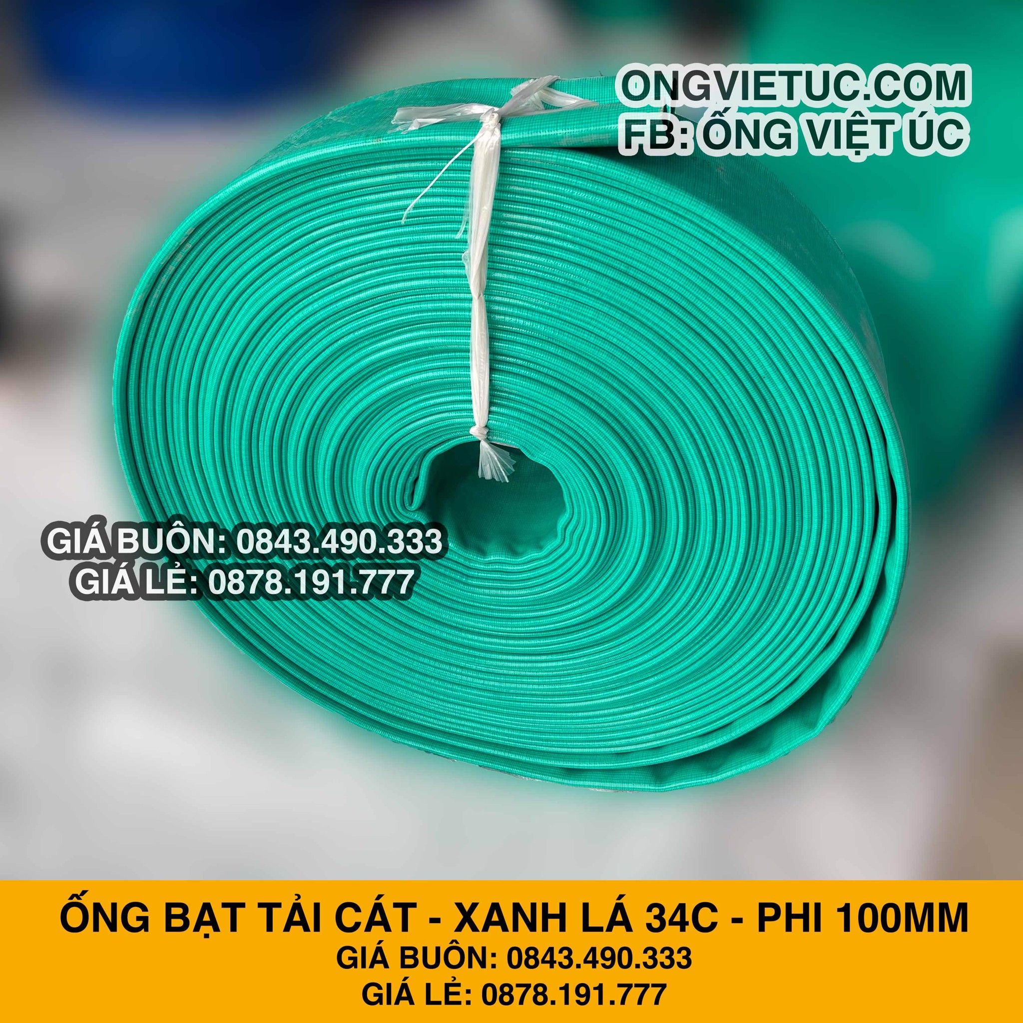  Ống bạt xanh ngọc 34C phi 100MM cuộn 20M - Ống bạt bơm cát sỏi Việt Úc 