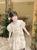  SET FLORENCE áo tay phồng kèm chân váy thêu - Hoa Vàng 