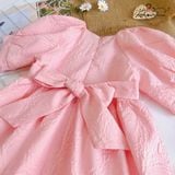  Đầm xốp gấm tay phồng - Hồng 