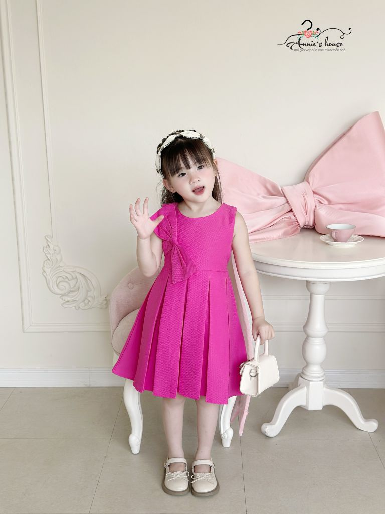  Đầm Hồng nơ xếp pli 