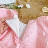  Đầm xốp gấm tay phồng - Hồng 