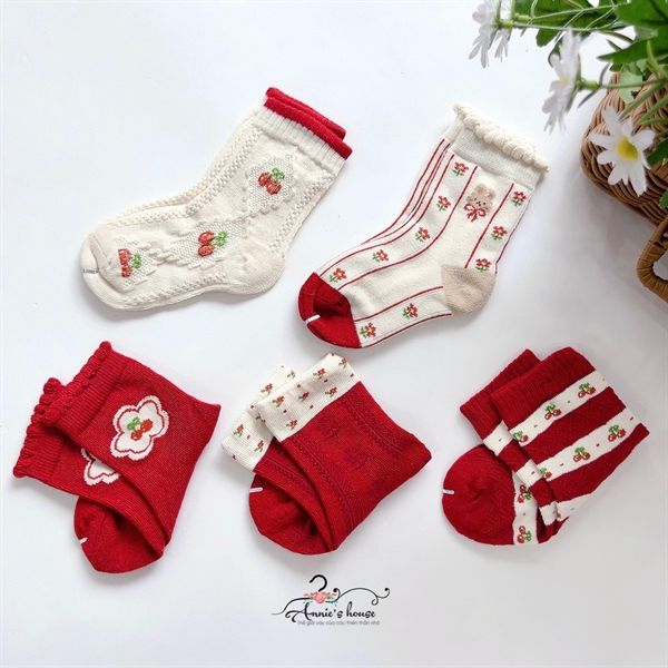  Set 5 tất - Đỏ hoa 
