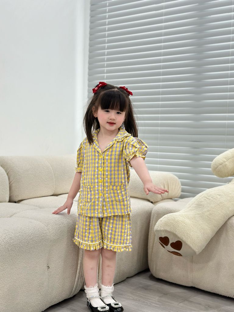  Bộ Pijama ngắn - caro vàng xanh 