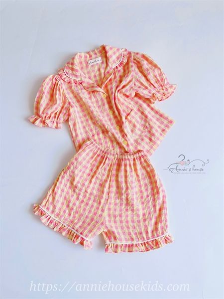  Bộ Pijama ngắn - caro hồng 