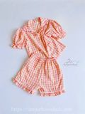  Bộ Pijama ngắn - caro hồng 