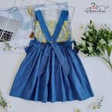  Set yếm linen đính nơ - Xanh Jean 