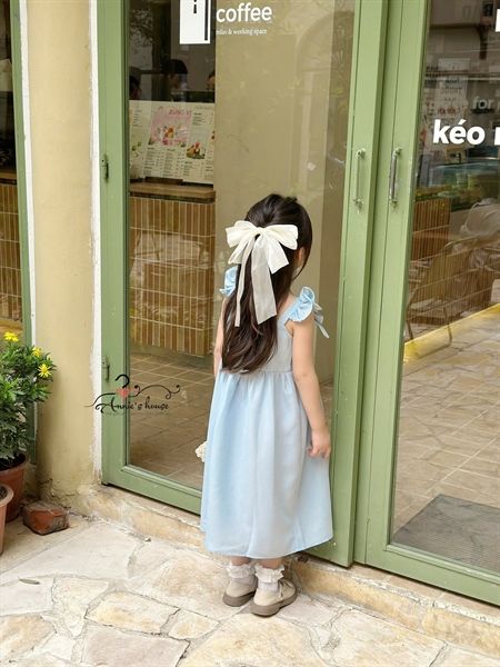  ĐẦM MAXI LUCIA - Nhún ngực tay cánh tiên đính nơ - Xanh Biển 