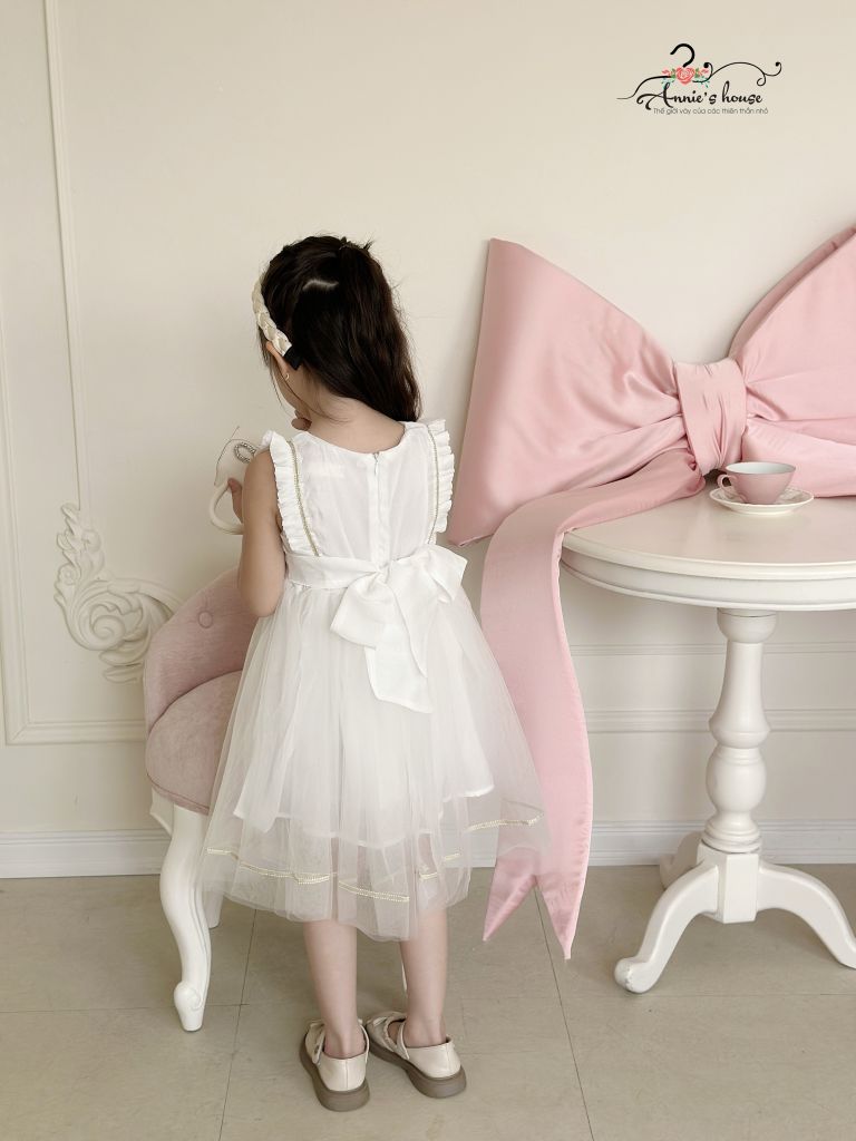  Đầm voan phối nơ - Trắng 