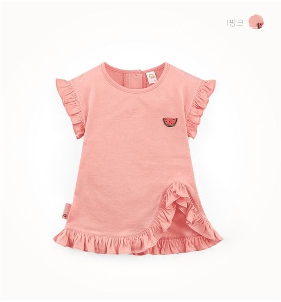  Áo thun bé gái viền bèo - Cam 