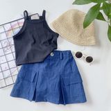  Chân váy xếp li - Xanh denim 