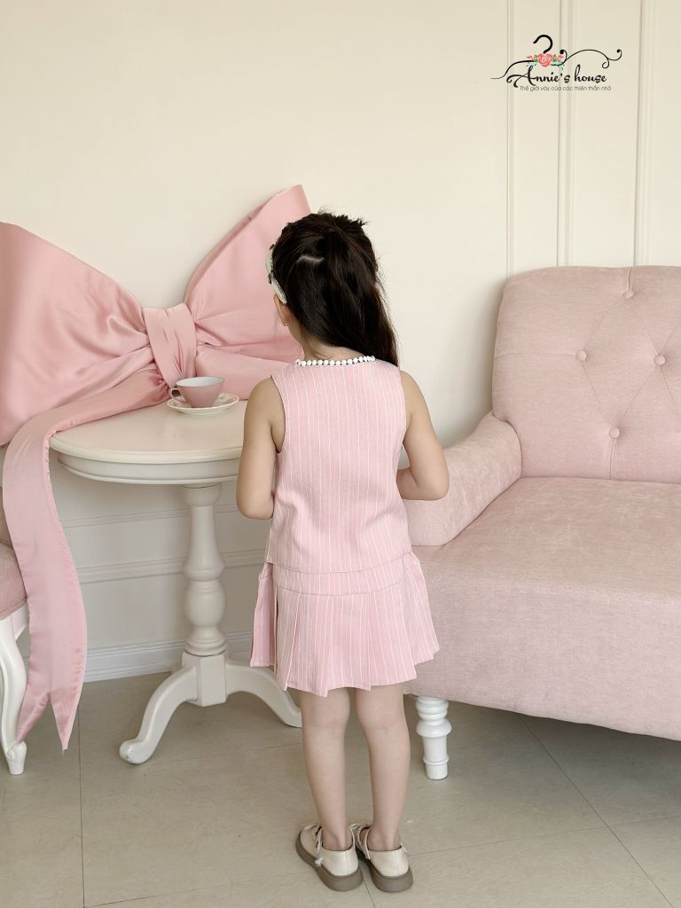  Set Gile chân váy dập li - Hồng 