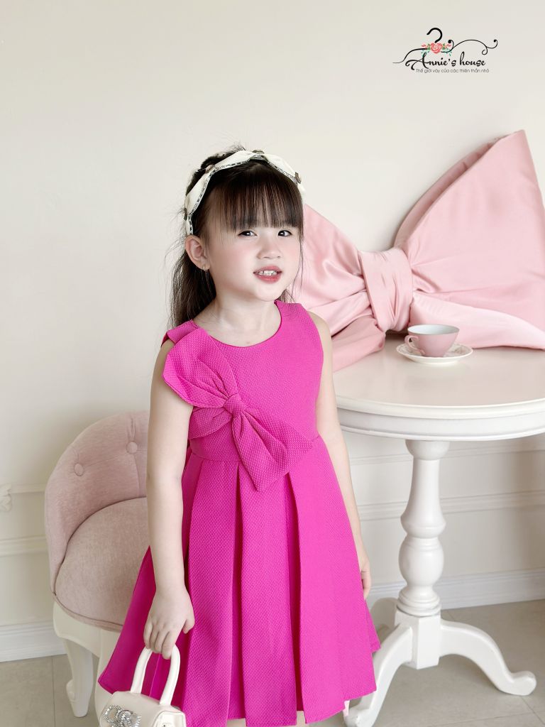  Đầm Hồng nơ xếp pli 