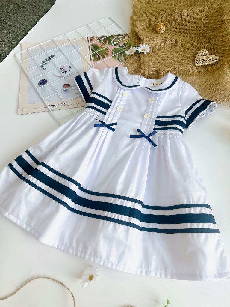  Đầm thủy thủ - trắng viền xanh 