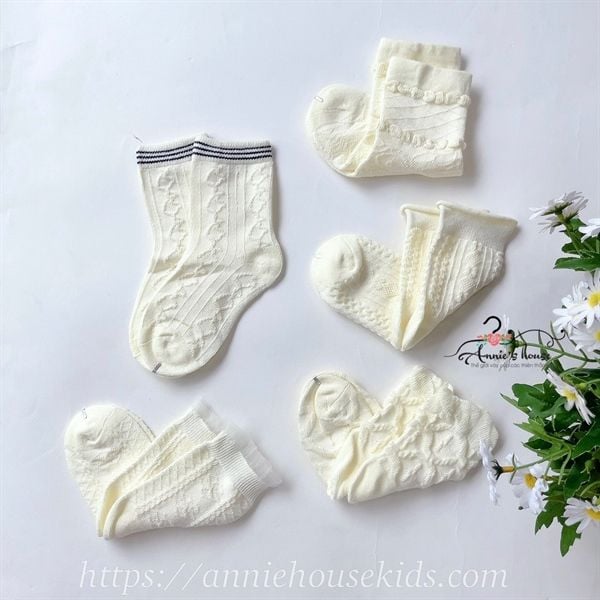  Set 5 tất trắng kem 