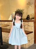  Đầm Lily - bèo vai đính nơ - xanh biển 