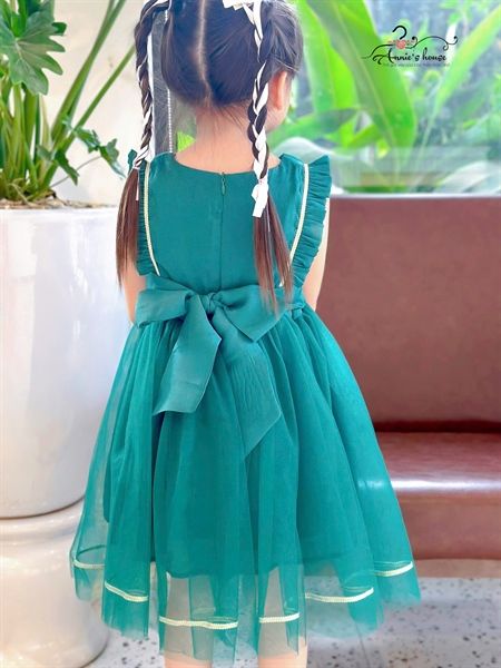  đầm voan phối nơ - Xanh 