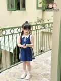  Set Sporty Chic - áo crop top viền trắng phối chân váy - Xanh 