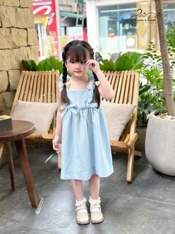  Đầm Lily - bèo vai đính nơ - xanh biển 