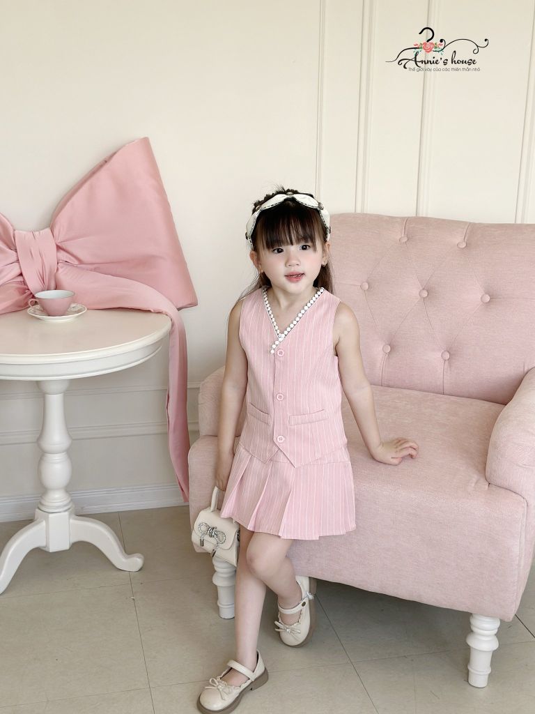  Set Gile chân váy dập li - Hồng 