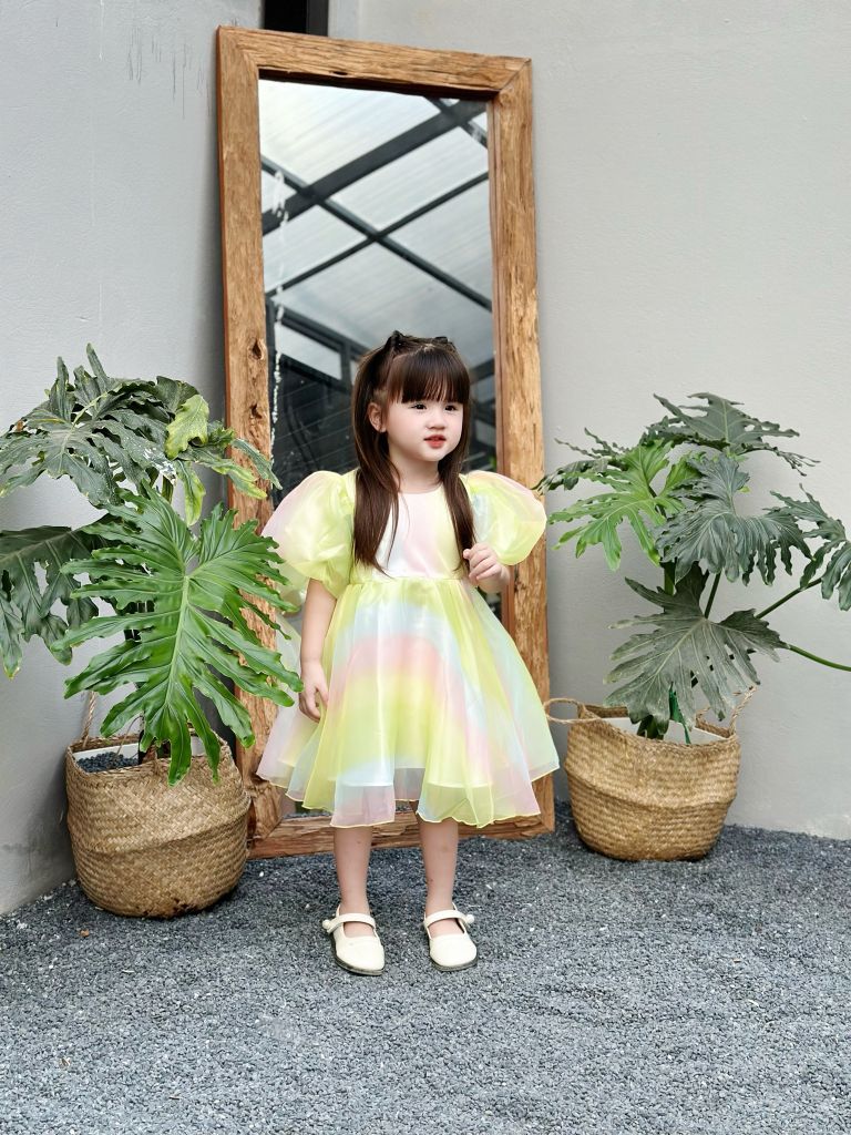  Đầm công chúa cầu vồng - xanh lá 